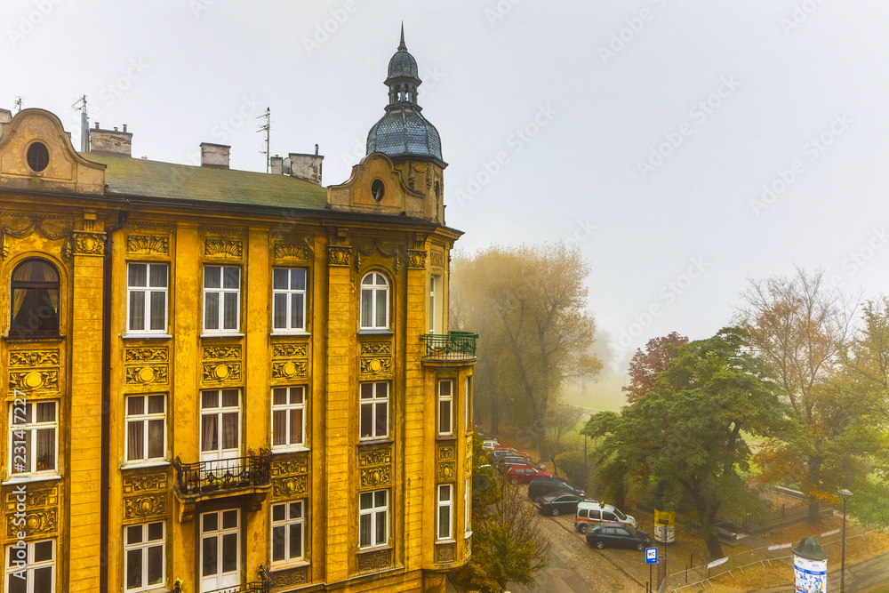 Naklejka premium KRAKOW, POLAND - OCTOBER 18, 2018: Krakow popular cityscapes at autumn. Second largest and one of the oldest cities in Poland was official capital until 1596.
