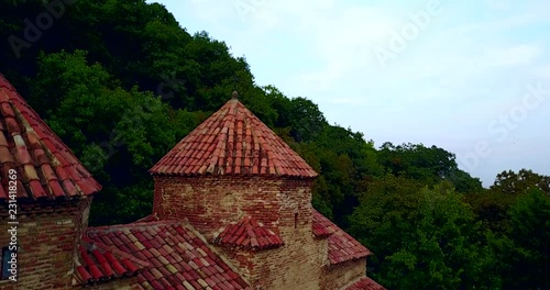 Georgia, Kakheti. Kvelatsminda Church near Alazan Valley. View By Aerial Drone photo