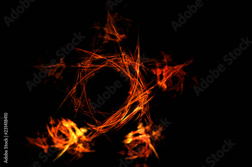 Fire pentagram fractal background. Burning magic symbol.