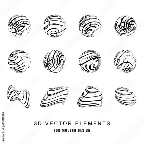 Abstract vector 3d shape or logo illustration with strips