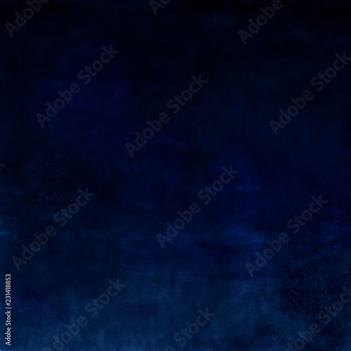 Watercolor dark blue hand drawn background of night sky. 