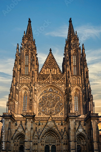 Front view of the Prague Castle at Sunse