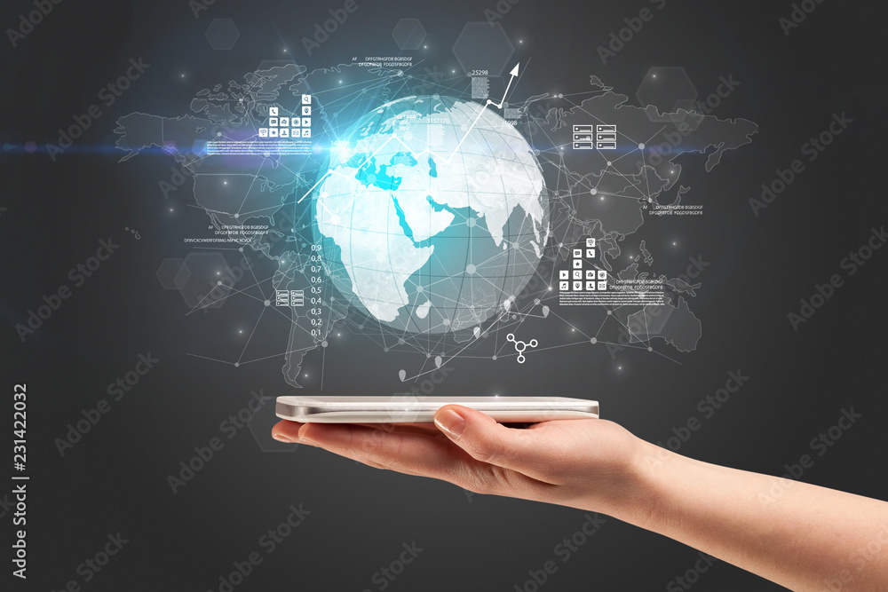 Hand using phone with multinational worldwide estate report concept
Hand using phone with multinational worldwide estate report concept
