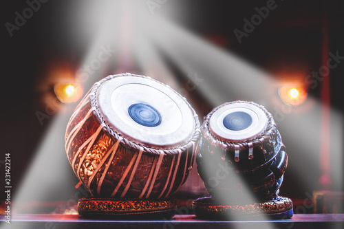 Foto ethnic musical instrument tabla on the stage