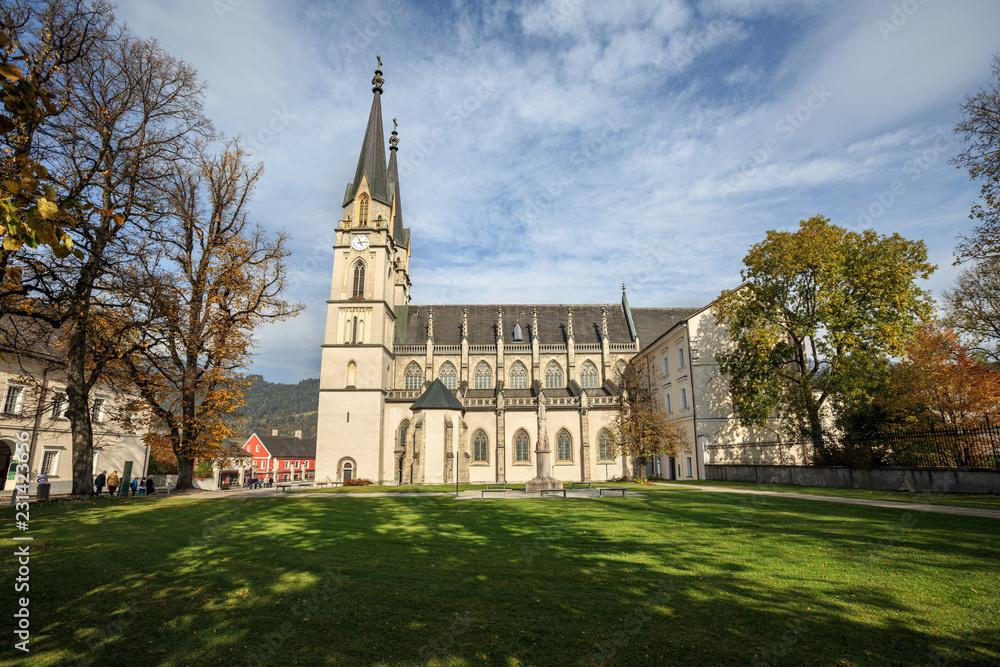 Fototapeta premium Church of the Admont Abbey in the neo-Gothic style. Town of Admont, state of Styria, Austria.