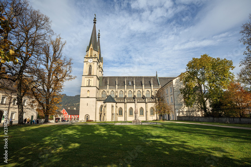 Church of the Admont Abbey in the neo-Gothic style. Town of Admont, state of Styria, Austria.
