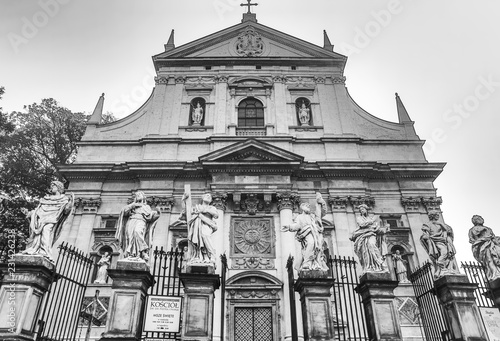 KRAKOW, POLAND - OCTOBER 18, 2018: The Church of Saints Peter and Paul is first structure in Kraków designed entirely in the Baroque style, it's first Baroque building in present-day Poland.