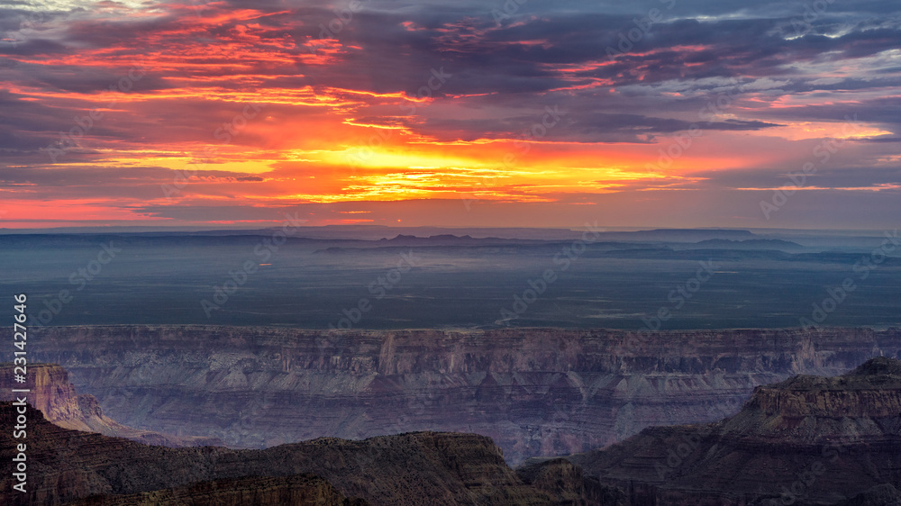 Dramatic sunrise at Point Imperial - North Rim Grand Canyon National Park