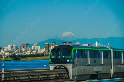 富士山と街並みと東京モノレール photo