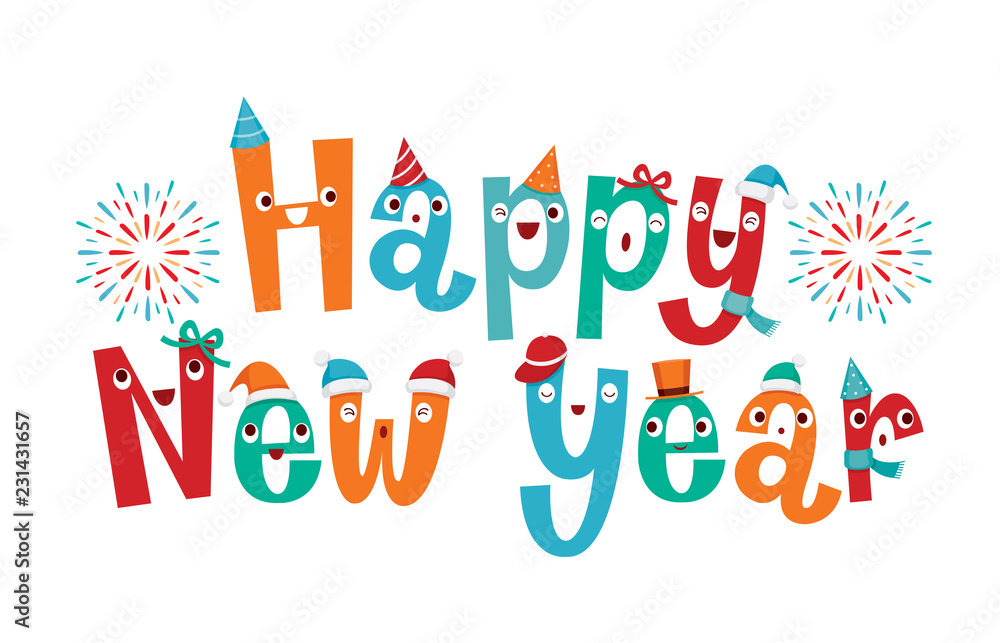 Character Design of Happy New Year Lettering, Christmas, Xmas, Festive, Holiday