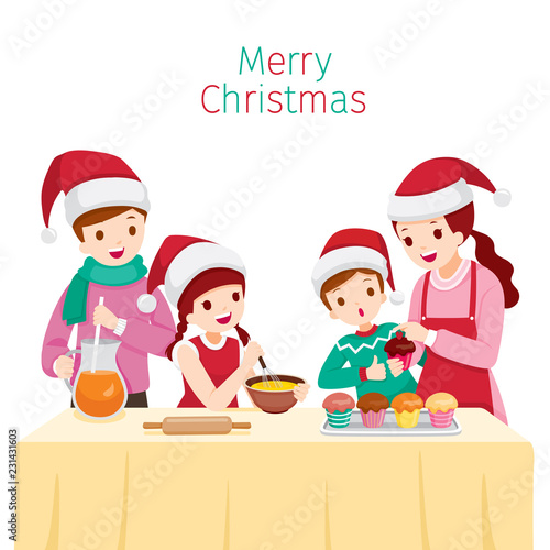 Happy Family Baking Cupcake Together, Kitchenware, Crockery, New Year, Xmas, Festive, Celebrations, Holiday, Home
