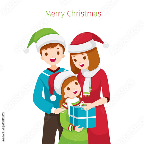 Parent Giving Daughter Gift for Christmas Celebration, New Year, Xmas, Festive, Holiday