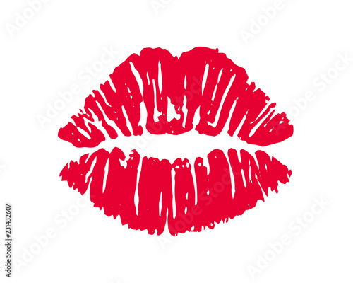 Female red lipstick kiss isolated on white background. 