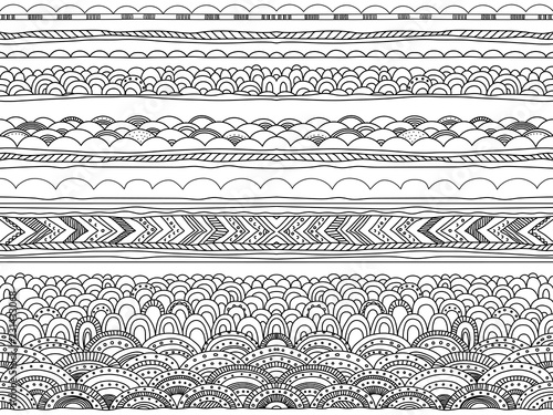 Seasonal ornaments. Doodle patterns. Decorative design elements. Ribbons, borders, dividers, patterns set. Hand drawn brush strokes, lines collection