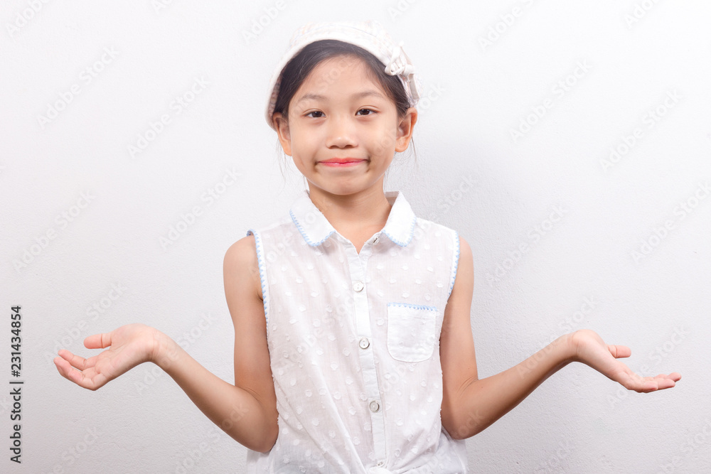 Cute little girl asian with hat isolated in white background Cute little girl asian with hat isolated in white background