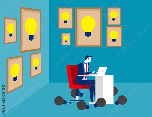Businessman thinking idea, Concept business vector illustration, Surrounded, Large framed, Successful.