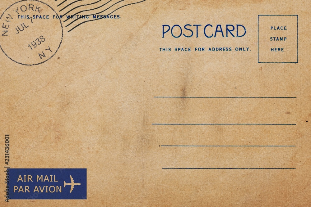 Backside of blank postcard with dirty stain Backside of blank postcard with dirty stain
