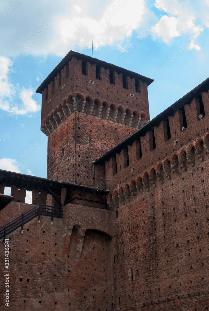 Sforza Castle. Watch tower. The castle was built in the 15th century by Francesco Sforza, Duke of Milan. Now there are several museums in the Sforza Castle Sforza Castle. Watch tower. The castle was built in the 15th century by Francesco Sforza, Duke of Milan. Now there are several museums in the Sforza Castle