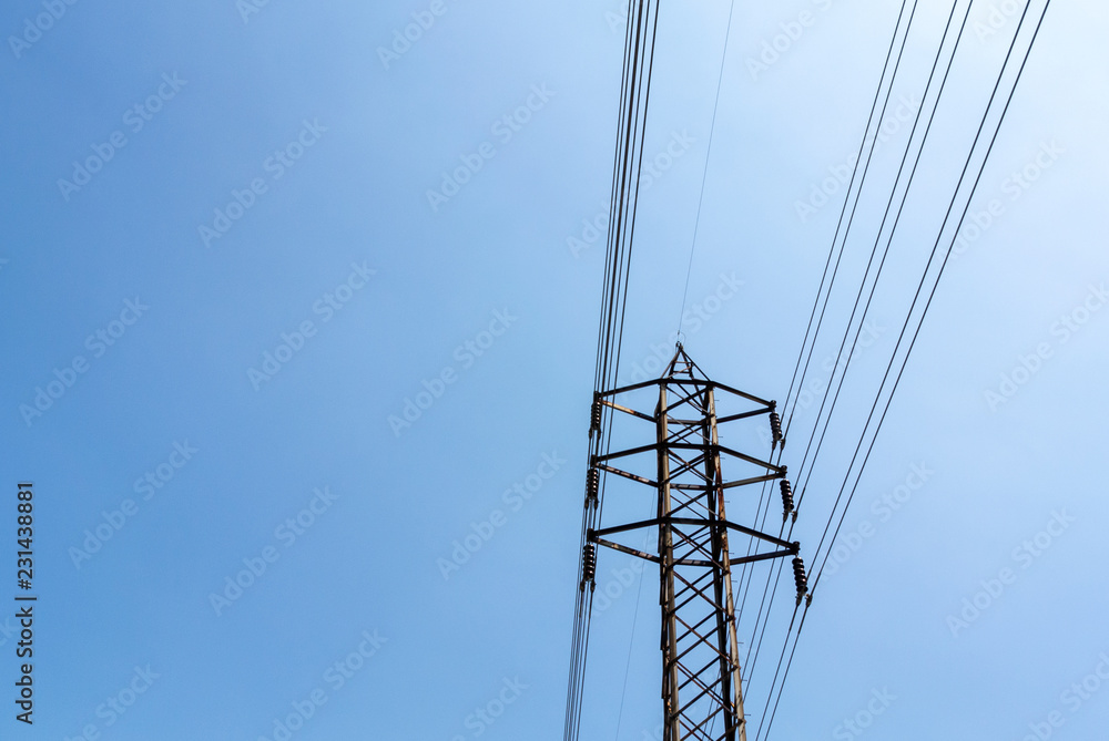 power transmission tower on background of blue sky power transmission tower on background of blue sky