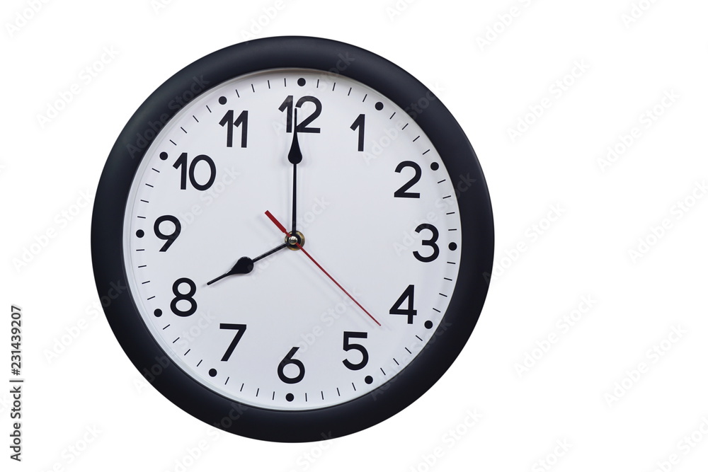 Time concept with black clock at eight Time concept with black clock at eight