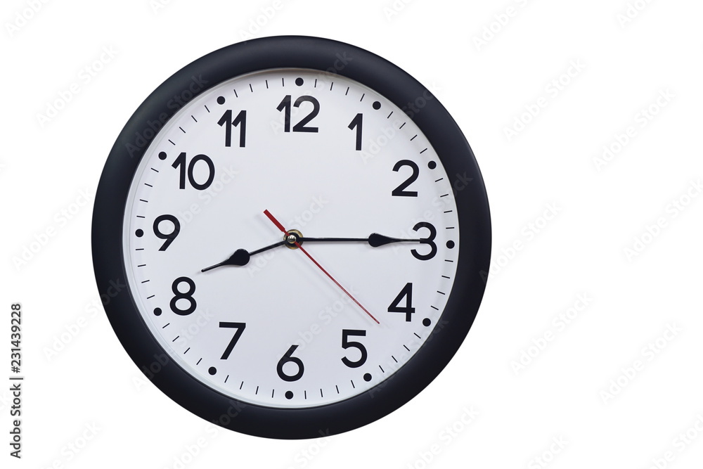 Time concept with black clock at a quarter past eight am or pm Time concept with black clock at a quarter past eight am or pm