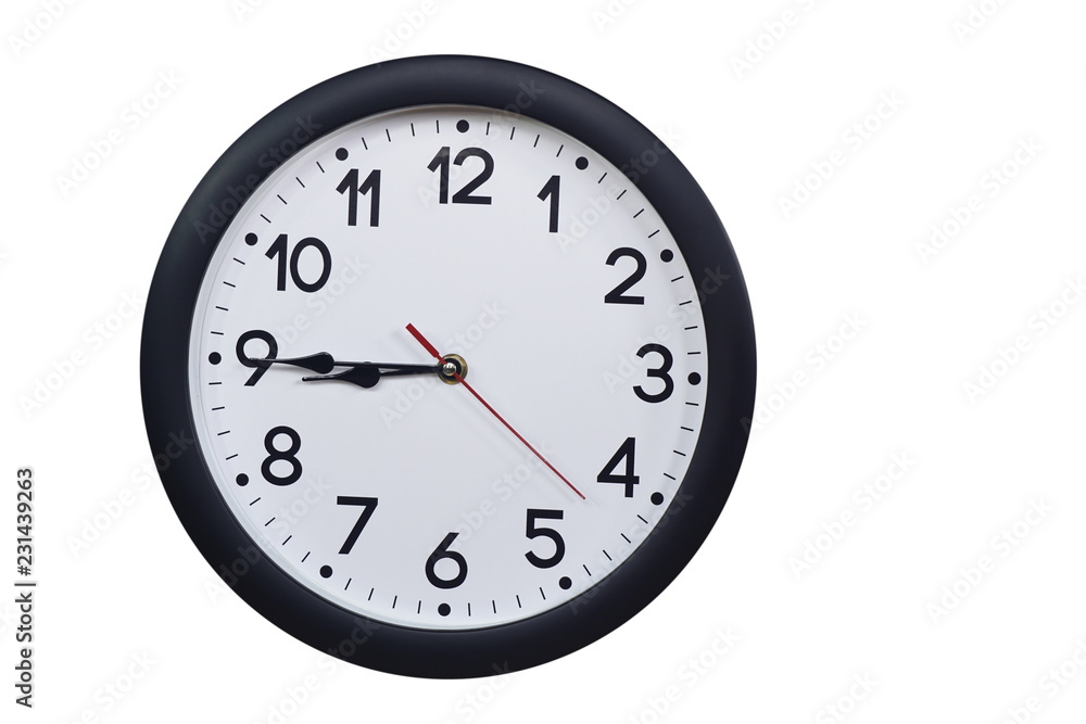 Time concept with black clock at a quarter to nine Time concept with black clock at a quarter to nine