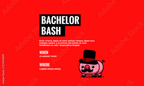 Bachelor Bash Invitation Cute Capitalist Pig with Moustache and Hat Illustration