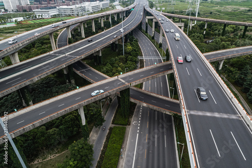 Aerial view of highway and overpass