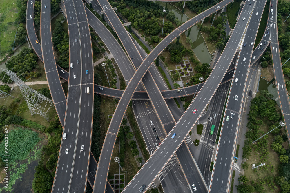 Fototapeta premium Aerial view of highway and overpass