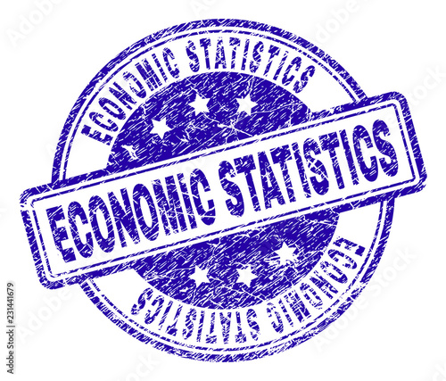 ECONOMIC STATISTICS stamp seal watermark with distress texture. Designed with rounded rectangles and circles. Blue vector rubber print of ECONOMIC STATISTICS label with grunge texture.