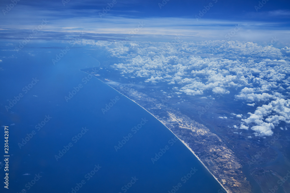 aerial view of blue sky and cloud and sea