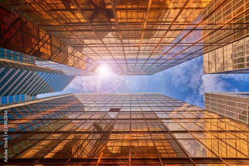 abstract perspective of golden building cityscape