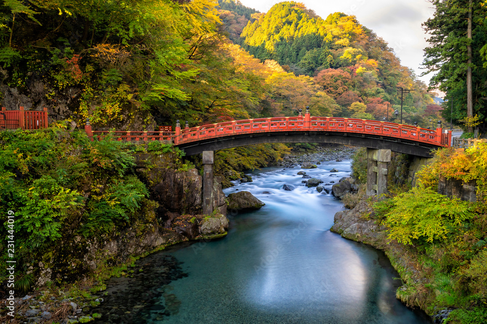 Fall in the morning in Nikko// Long exposure with Shinkyo bridge in fall// Tochigi, Japan