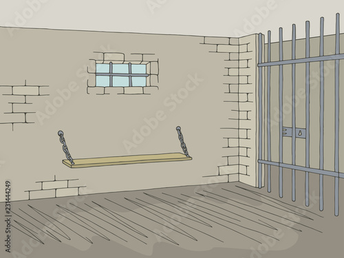 Prison jail interior graphic color sketch illustration vector