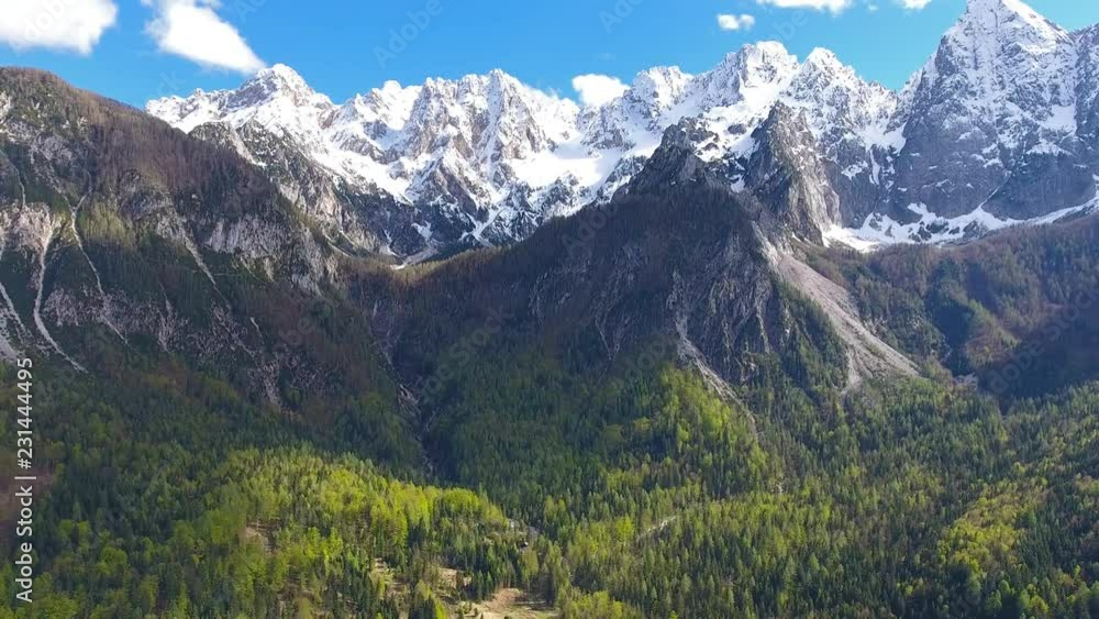 Aerial view on mountains in Triglav national park in Slovenia at spring, 4k Aerial view on mountains in Triglav national park in Slovenia at spring, 4k