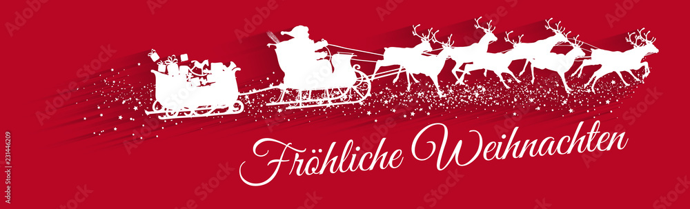 Weihnachtsmann mit Rentierschlitten und Geschenken Weihnachtsmann mit Rentierschlitten und Geschenken