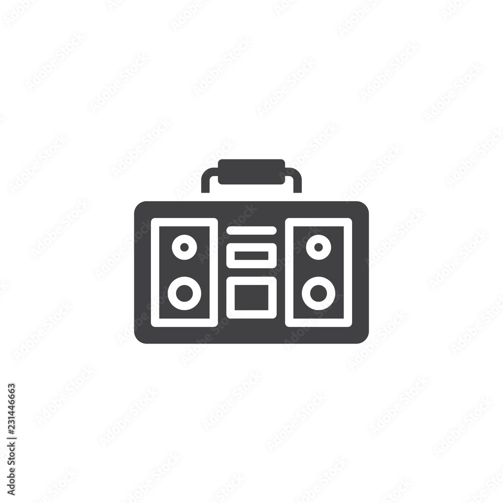 Retro boombox vector icon. filled flat sign for mobile concept and web design. Portable stereo radio cassette recorder simple solid icon. Symbol, logo illustration. Pixel perfect vector graphics