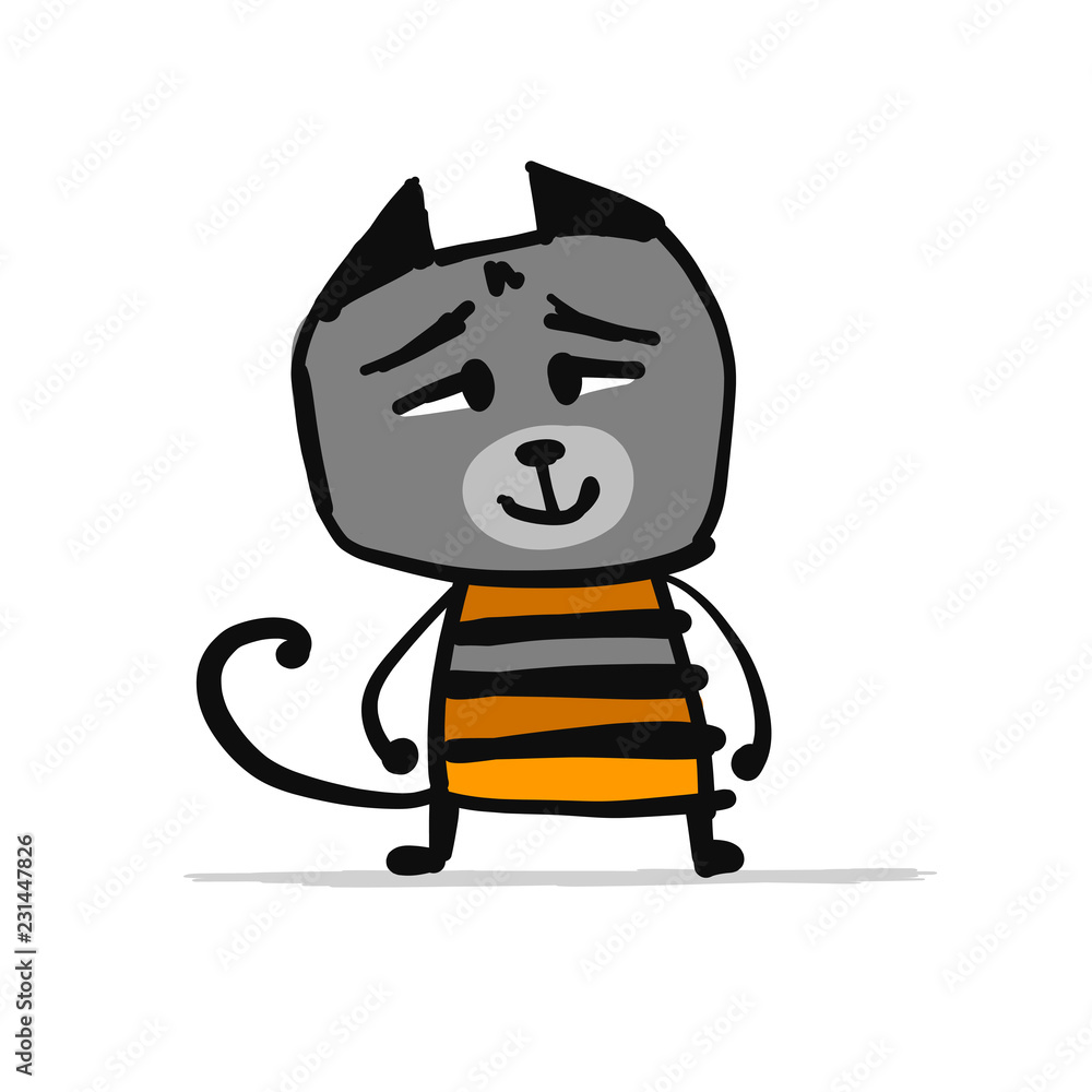 Funny kitten, sketch for your design Funny kitten, sketch for your design
