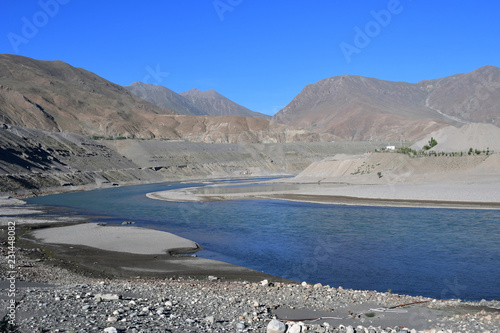 Tibet, the Brahmaputra river in sunny day