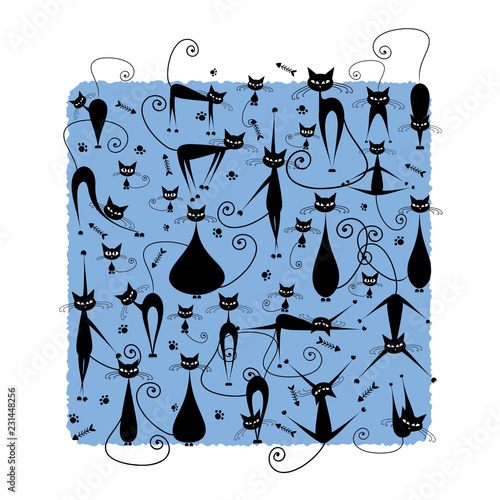 Black cats family, silhouette for your design