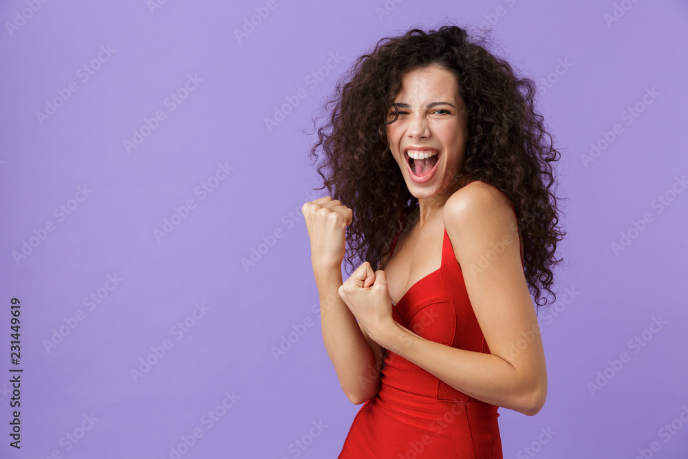 Portrait of a happy woman with dark curly hair Portrait of a happy woman with dark curly hair