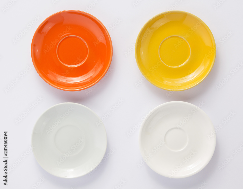 empty plate and saucer on white background empty plate and saucer on white background