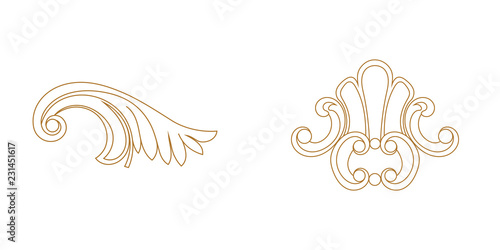 Set of golden vintage baroque ornament, corner. Retro pattern antique style acanthus.