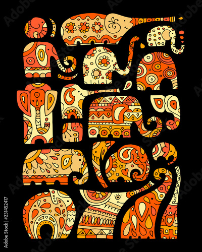 Ornate elephant collection, sketch for your design