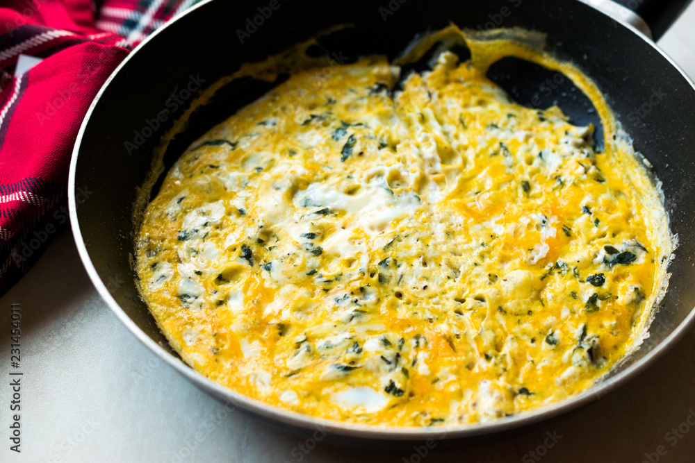 Omelette with Cream Cheese and Chives in Pan / Labneh Omelette with Cream Cheese and Chives in Pan / Labneh