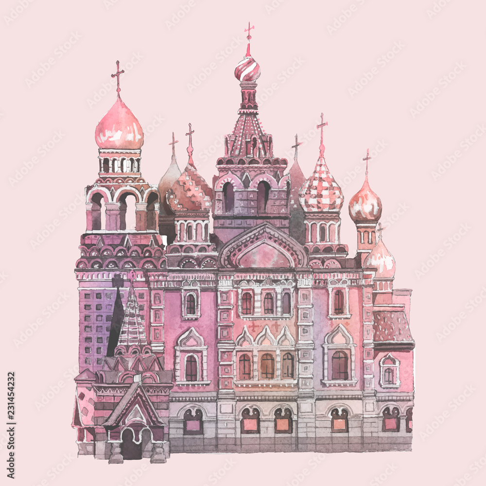 Saint Basil's Cathedral painted by watercolor