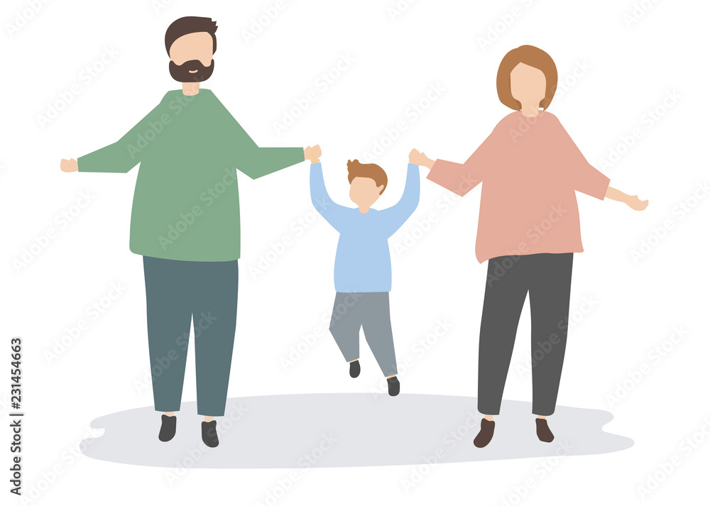 Happy family holding hands illustration