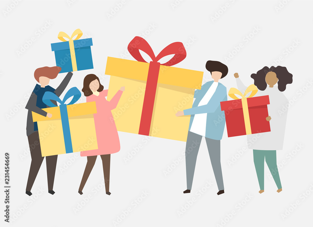 Happy people celebrating a birthday illustration Happy people celebrating a birthday illustration