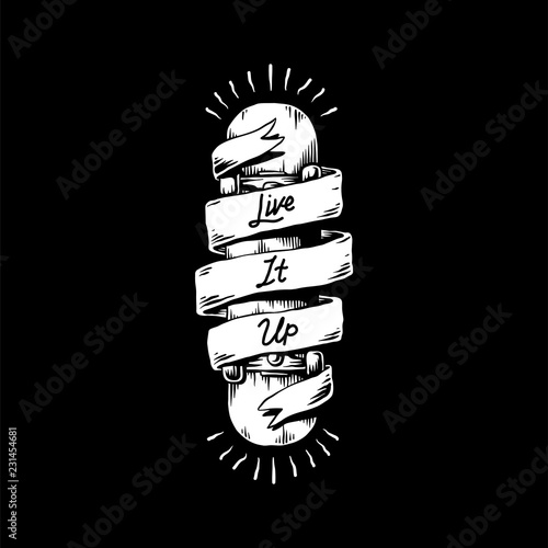 Live it up banner wrapped around a skateboard