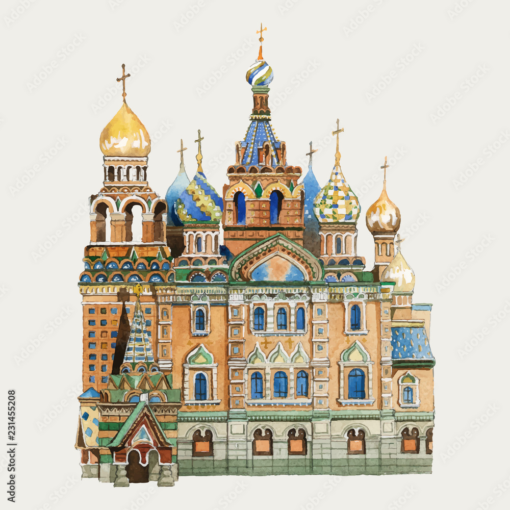 Fototapeta premium Saint Basil's Cathedral watercolor illustration
